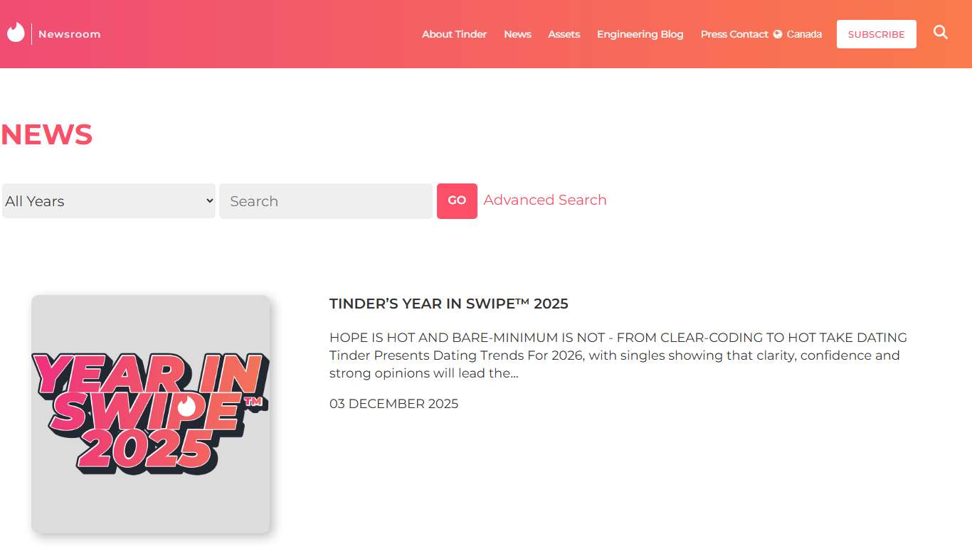 Tinder Newsroom - News