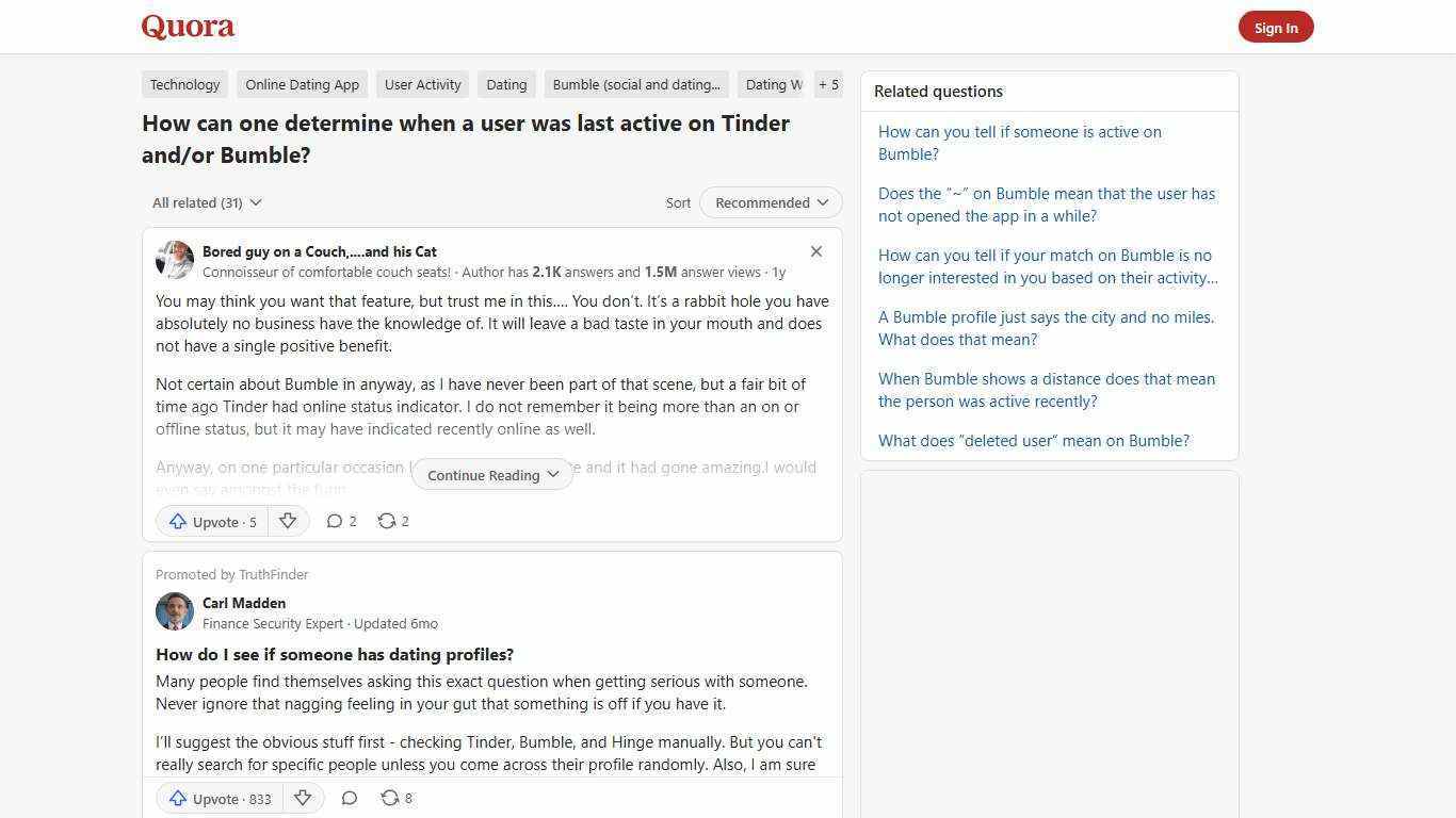 How can one determine when a user was last active on Tinder and/or Bumble? - Quora
